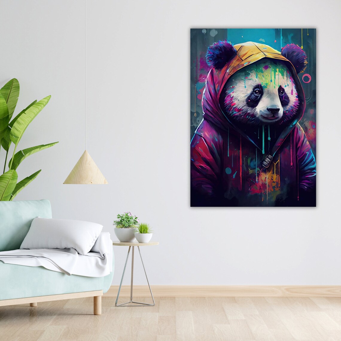 Hoodie Panda Graffiti Neon Paint Drips Hip Hop Animal Art Poster - Image 5