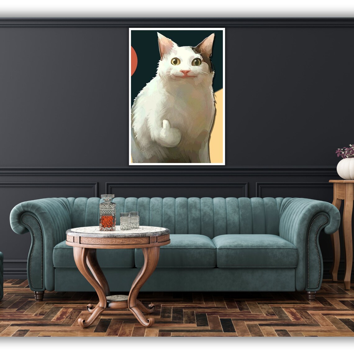 White Cat Giving Middle Finger Funny Meme Portrait Smug Kitty Wall Poster - Image 5