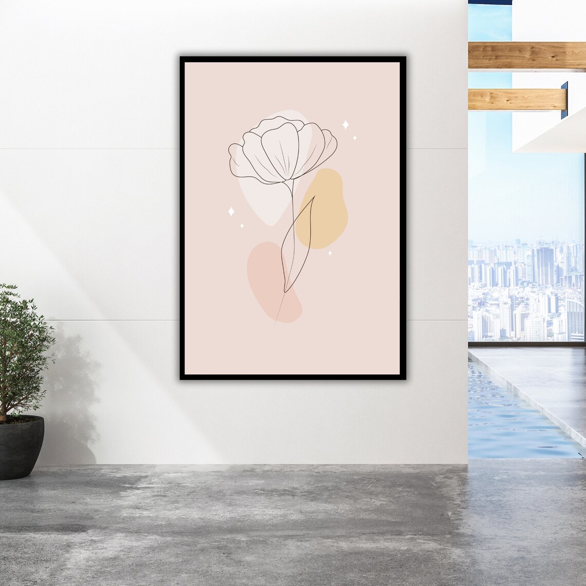 Blush Pink Minimalist Flower Line Art Abstract Botanical Print - Image 3