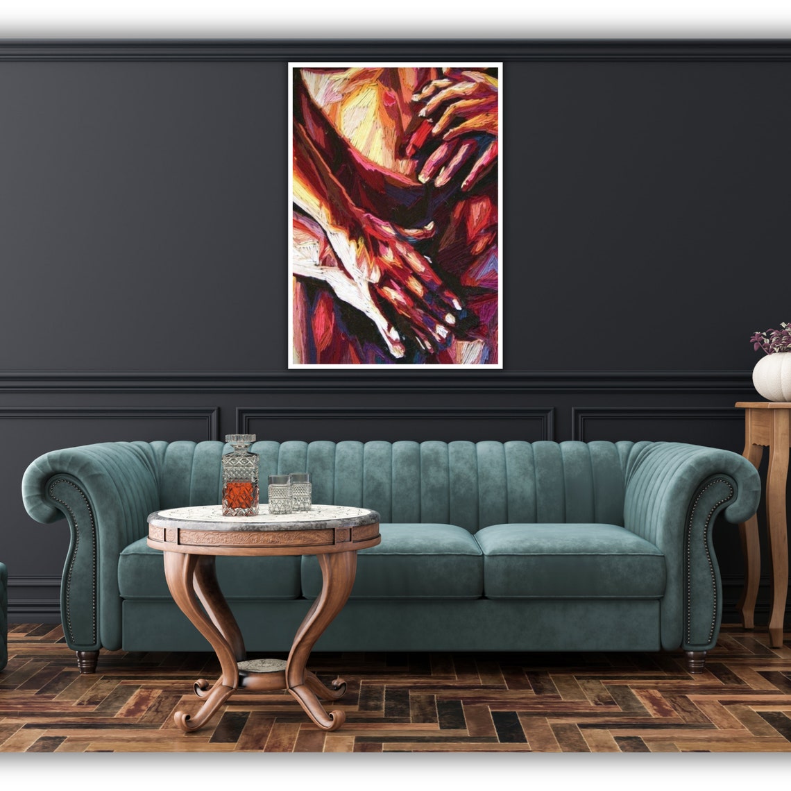 Minimalist Nude Couple Watercolor Art Ready To Hang Framed Wall Decor Romantic Bedroom Art - Image 5