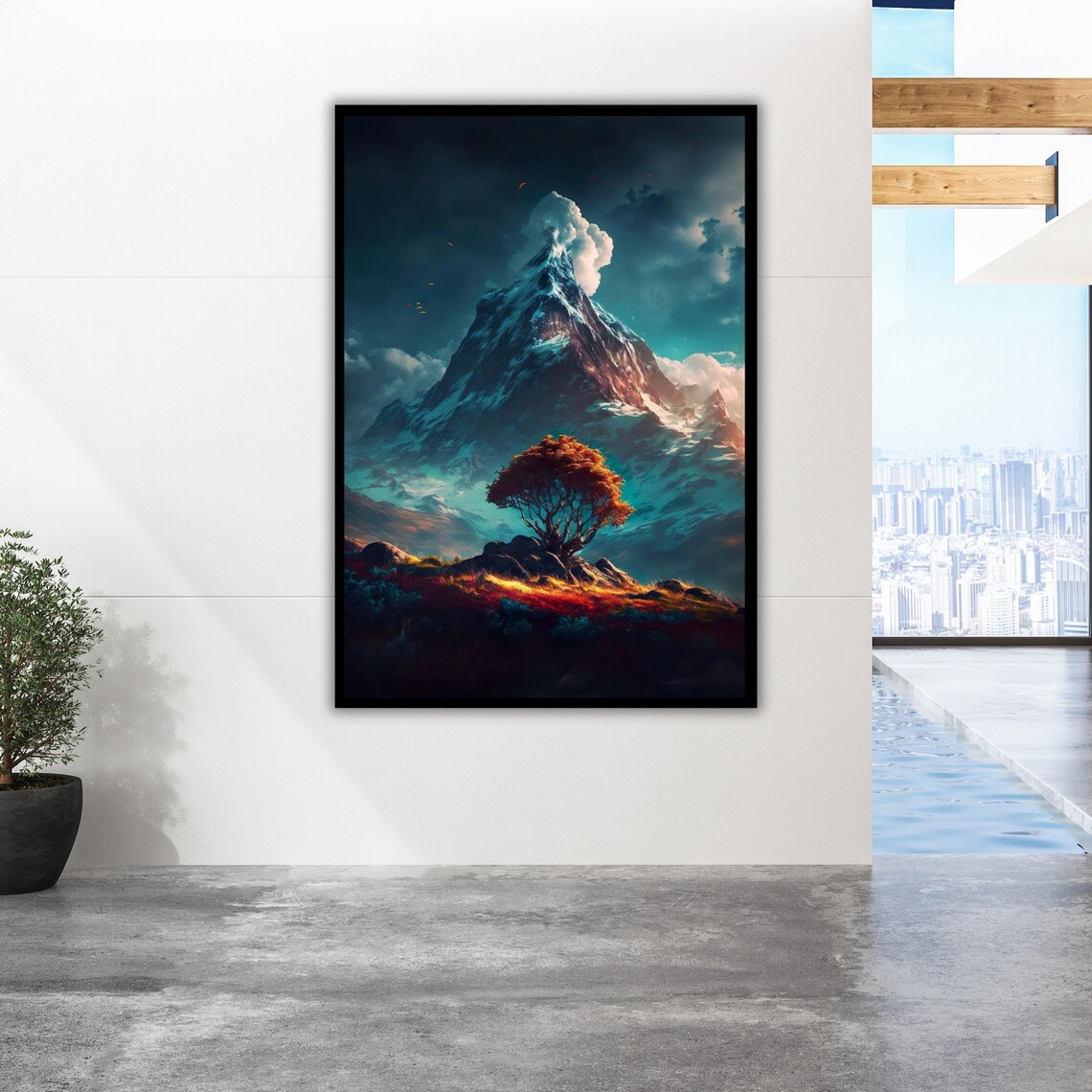 Tree And Mountain Print Ready To Hang Framed Wall Art Nature Decor - Image 2