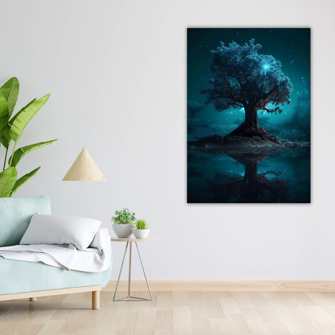 Blue Tree Art Large Wall Decor Ready To Hang Framed Print Nature Inspired - Image 2