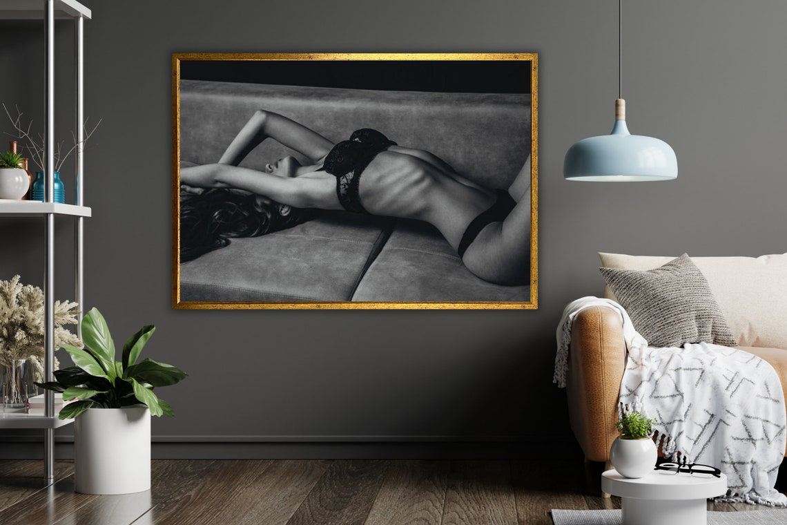 Black and White Boudoir Woman on Bed Sensual Photography Poster - Image 3