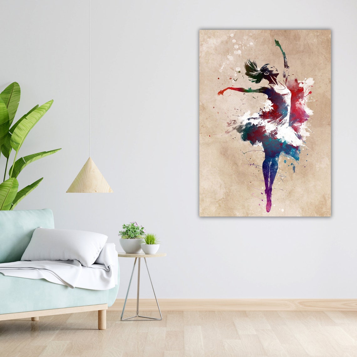 Watercolor Dancer Silhouette Red Blue Paint Splash Art Poster - Image 4