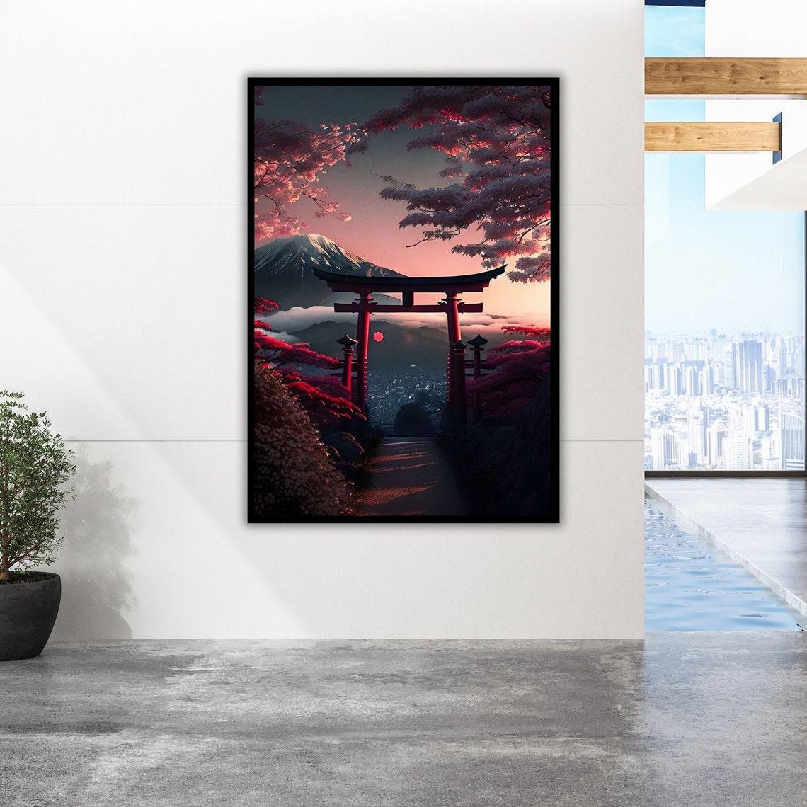 Japan Torii Gate Cherry Blossoms Mount Fuji Sunset View Travel Poster - Image 5