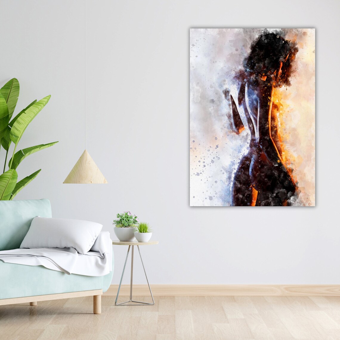 Watercolor Nude Woman Figure Dark Amber Abstract Sensual Art Wall Poster - Image 4
