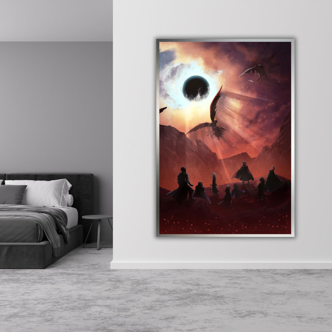 Dark Eclipse Warriors Dragon Battle Epic Fantasy War Landscape Poster - Image 5