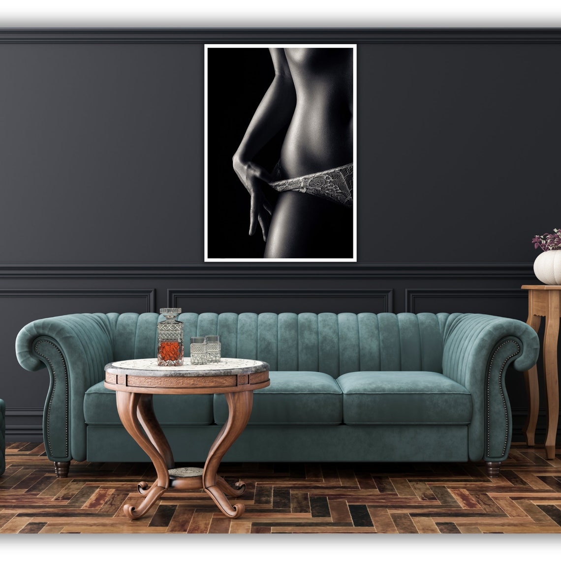 Black And White Sensual Lace Figure Close Up Photography Art Poster - Image 2