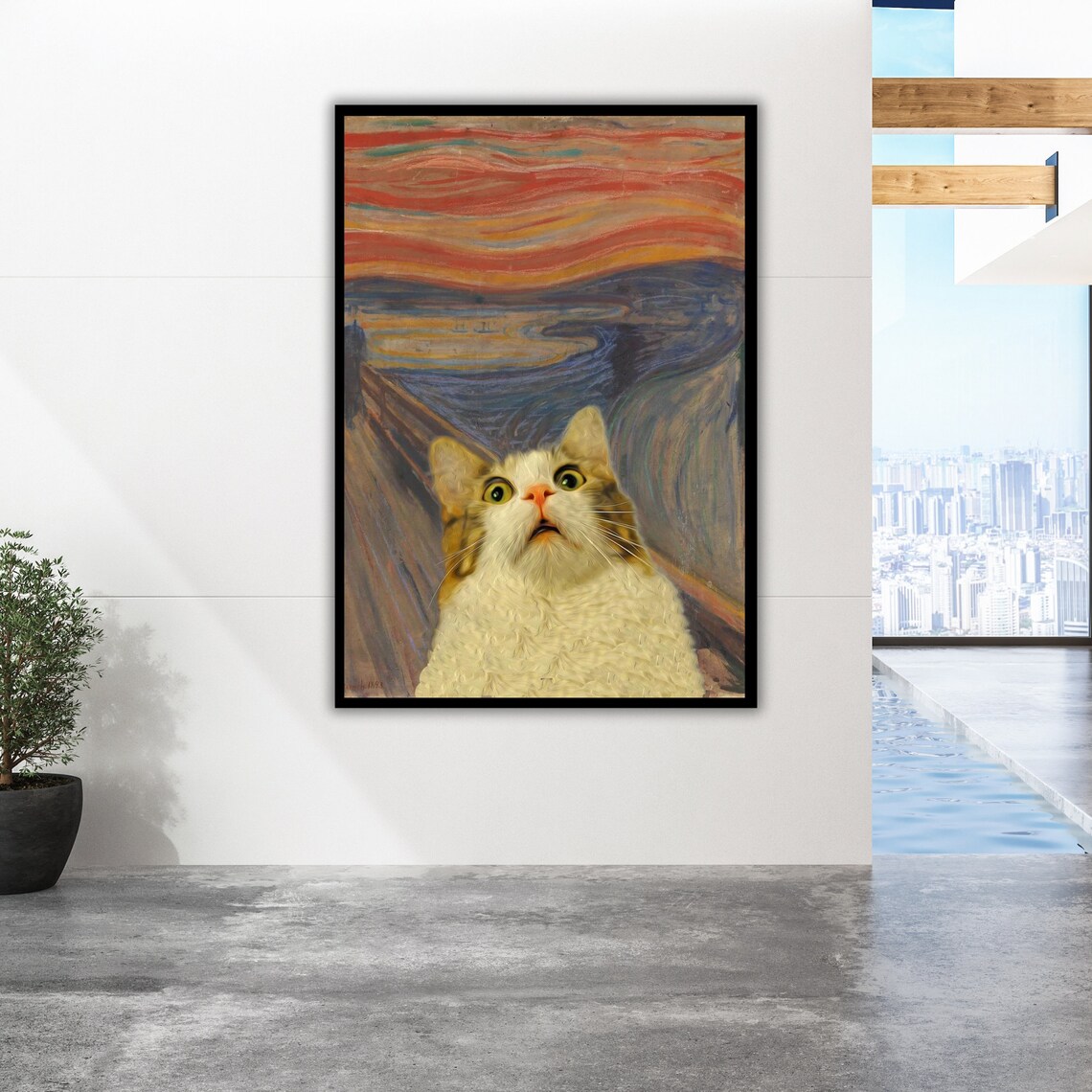 Fluffy White Cat The Scream Munch Parody Shocked Kitty Funny Art Poster - Image 5