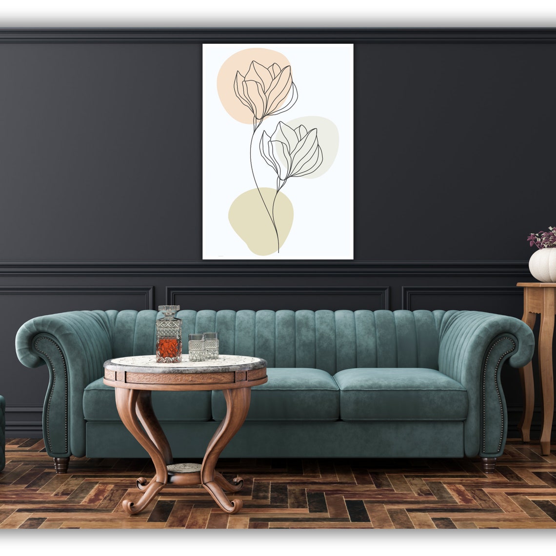 Minimalist Twin Flowers Line Art Beige Botanical Decor Poster - Image 2