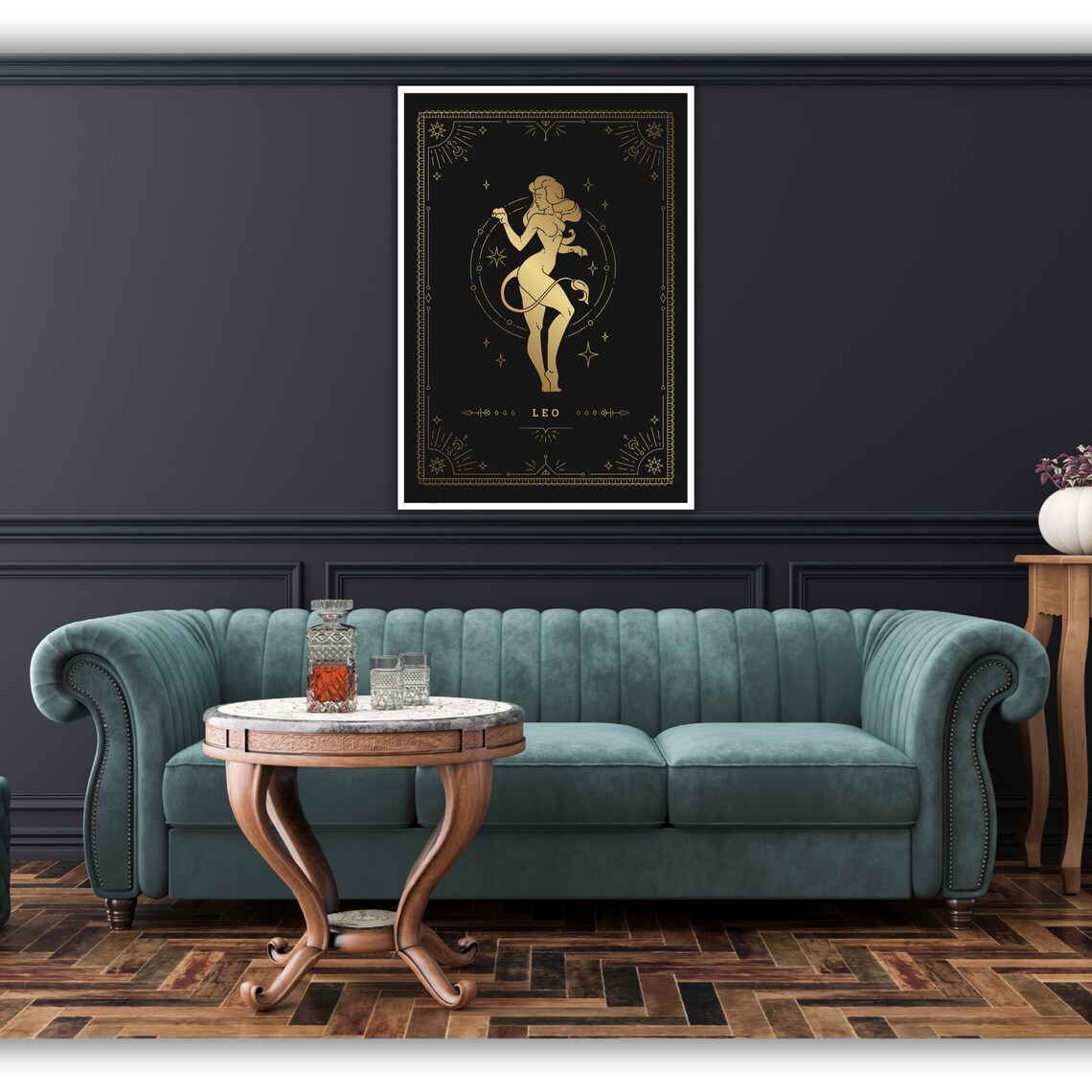 Leo Zodiac Sign Gold Celestial Astrology Star Sign Wall Art Poster - Image 2