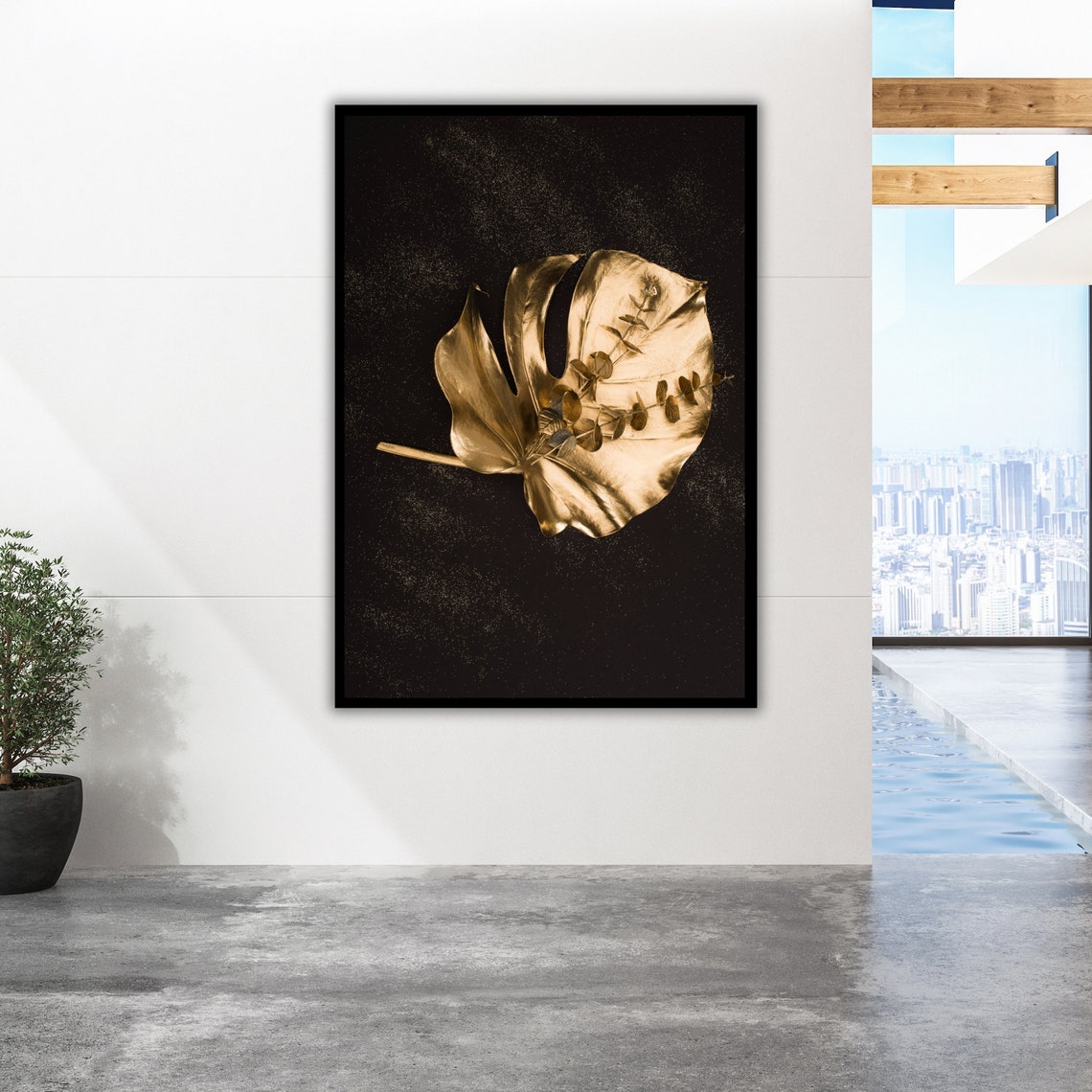 Gold Tropical Leaf Eucalyptus Sprig Black Gold Dust Botanical Poster - Image 5
