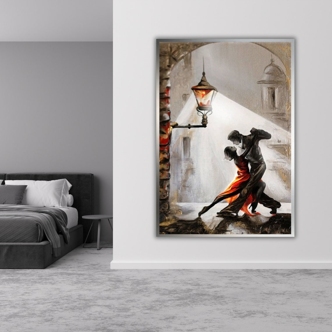Street Tango Dancers Under Glowing Lamp Light Night Romance Art Poster - Image 3