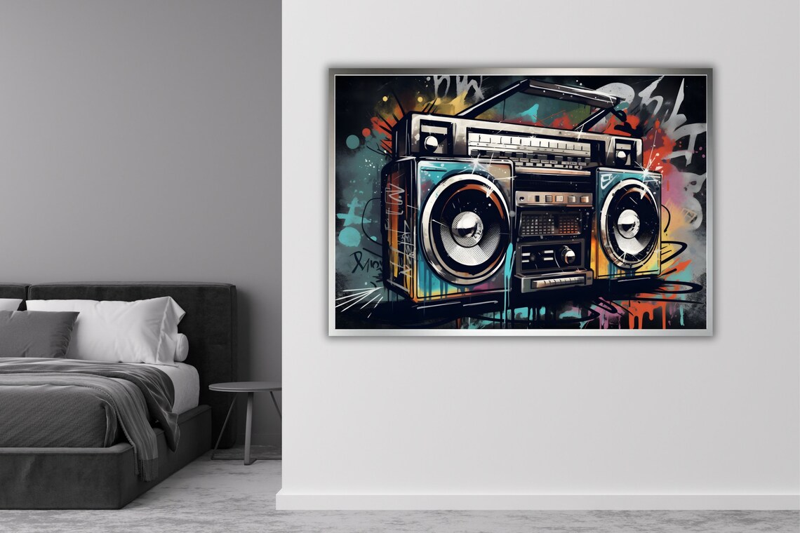 Retro Boombox Graffiti Street Art Colorful Urban Music Wall Poster - Image 3