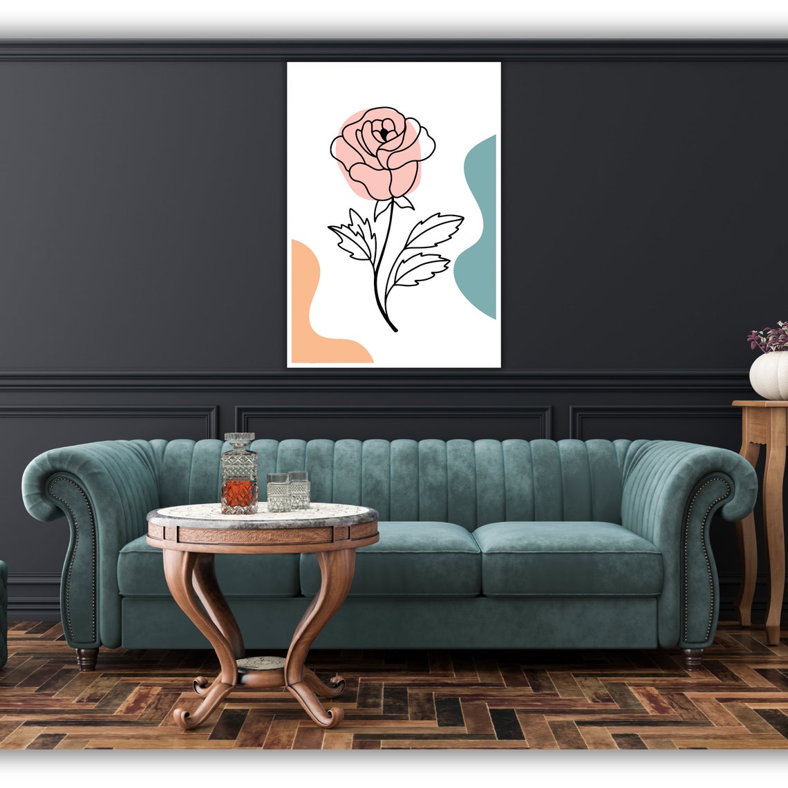 Minimalist Pink Rose Line Art Floral Modern Wall Decor Poster - Image 3