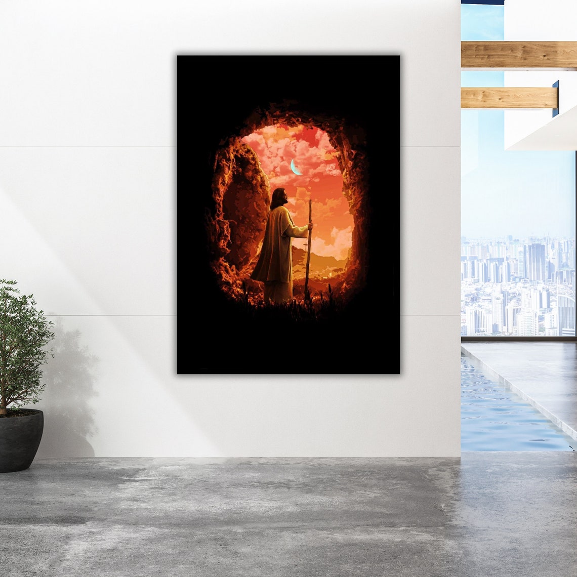 Jesus Cave Tomb Sunrise Silhouette Resurrection Staff Art Poster - Image 2