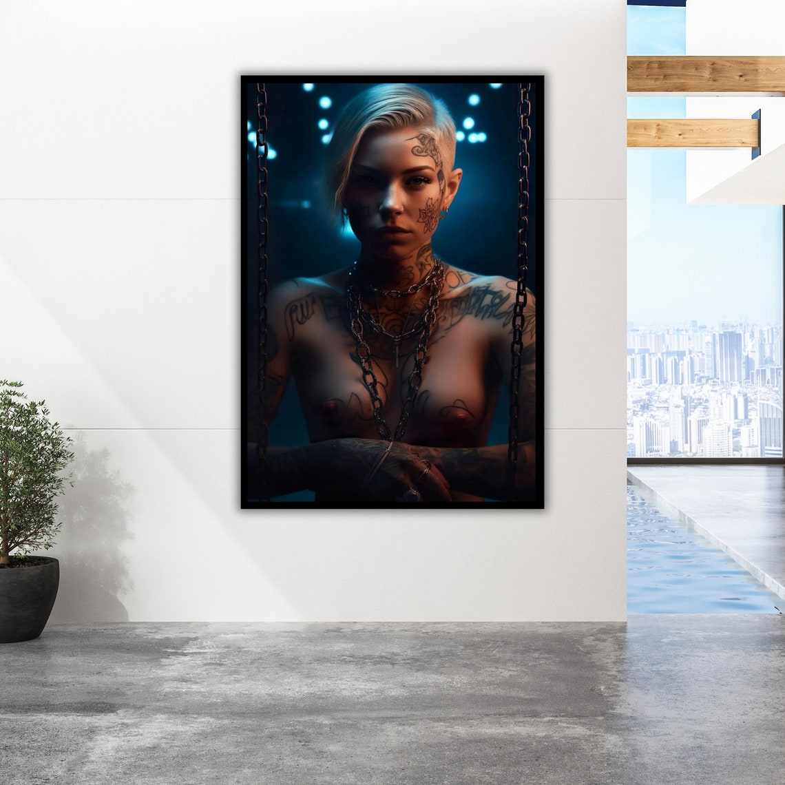 Naked Tattooed Girl Art Print Ready To Hang Framed Wall Decor Modern Nude Art Unique Home Decor - Image 2