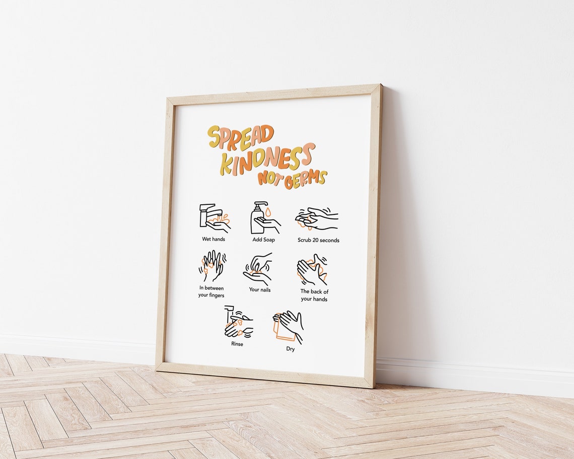 Spread Kindness Not Germs Hand Washing Instructions Poster - Image 2