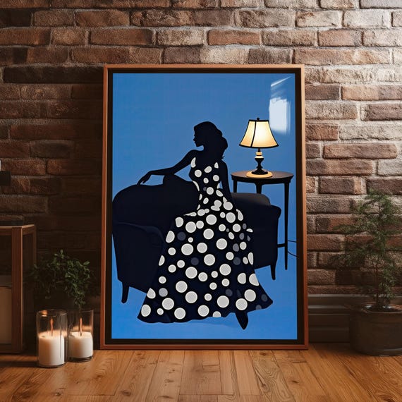 Polka Dot Dress Silhouette Wall Art Modern Figure Retro Fashion Decor Home Print