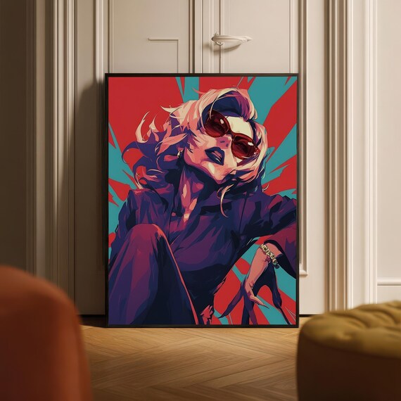Figure Illustration With Sunglasses Bold Graphic Art Print Dramatic Abstract Wall Decor Stylish Contemporary