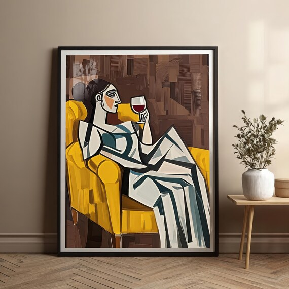 Woman on Yellow Chair, Modern Cubist Portrait
