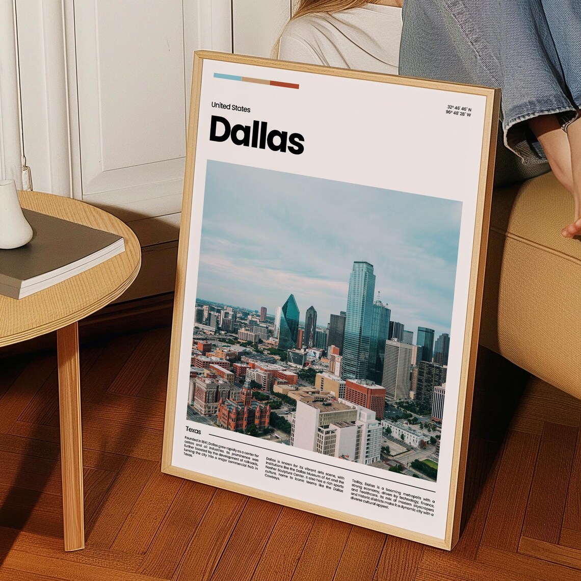Dallas Downtown Skyline Daytime Texas City Aerial Travel Poster - Image 3