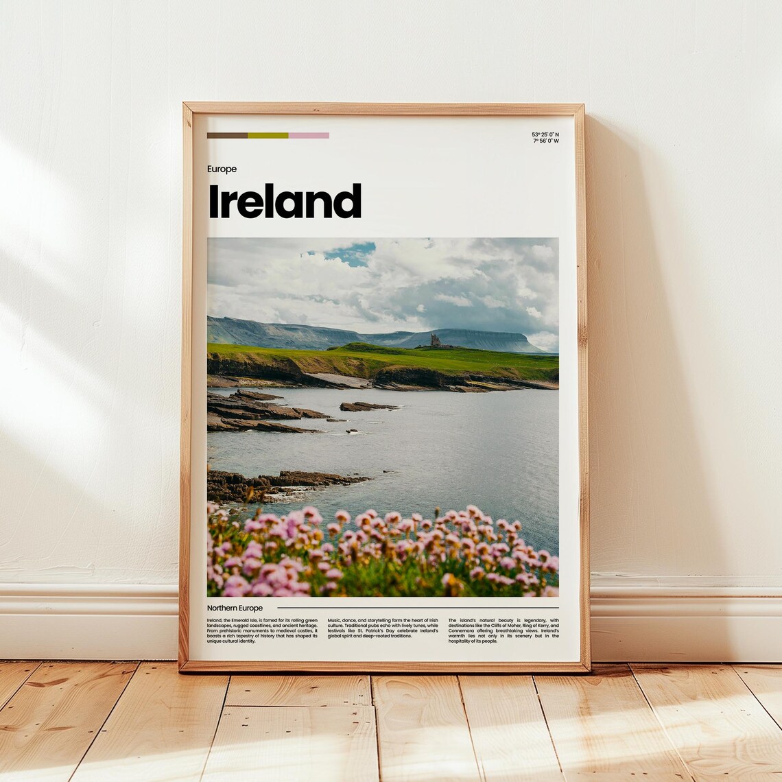 Ireland Emerald Isle Rocky Coast Wildflowers Scenic Travel Poster