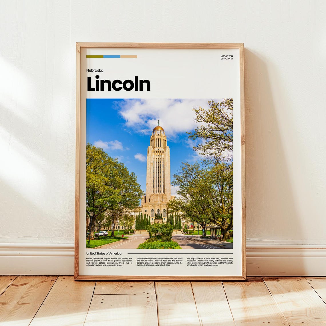 Lincoln Nebraska State Capitol Tower Sunny Day Travel Poster