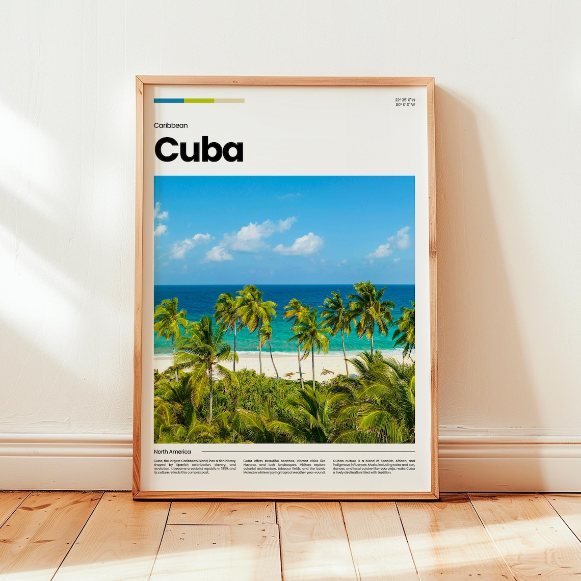 Cuba Caribbean Tropical Palm Beach Ocean Shore Modern Travel Poster