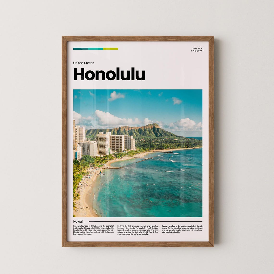 Honolulu Travel Poster Honolulu Poster Honolulu Photo Poster Honolulu Art Print Honolulu Art Usa Poster Usa Travel Poster Travel Gift