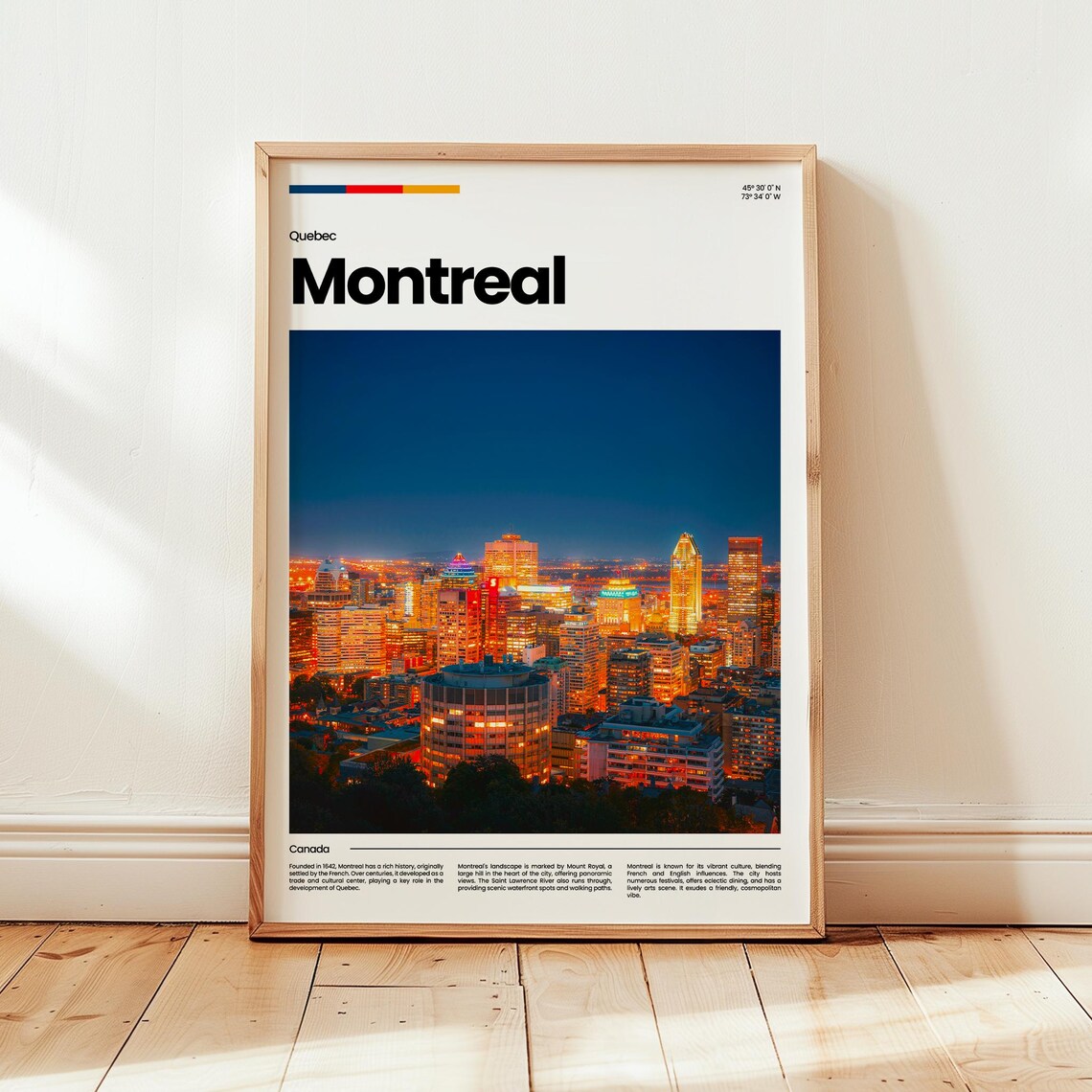 Montreal Quebec Canada Travel Poster Night Skyline City Lights Photo Artwork
