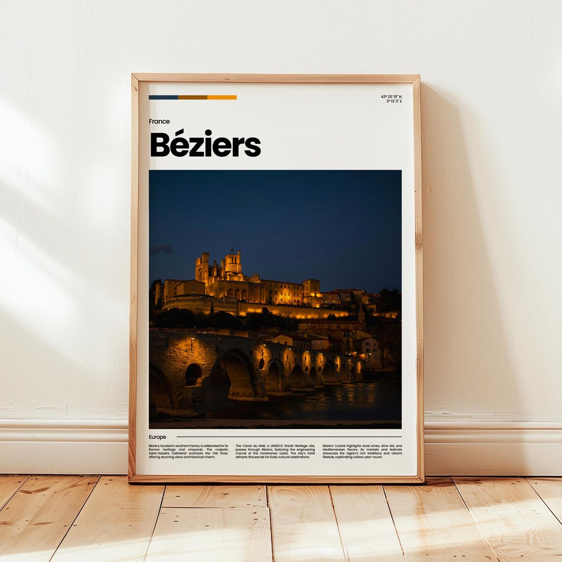 Béziers France Night Photo Illuminated Cathedral And Old Bridge Poster