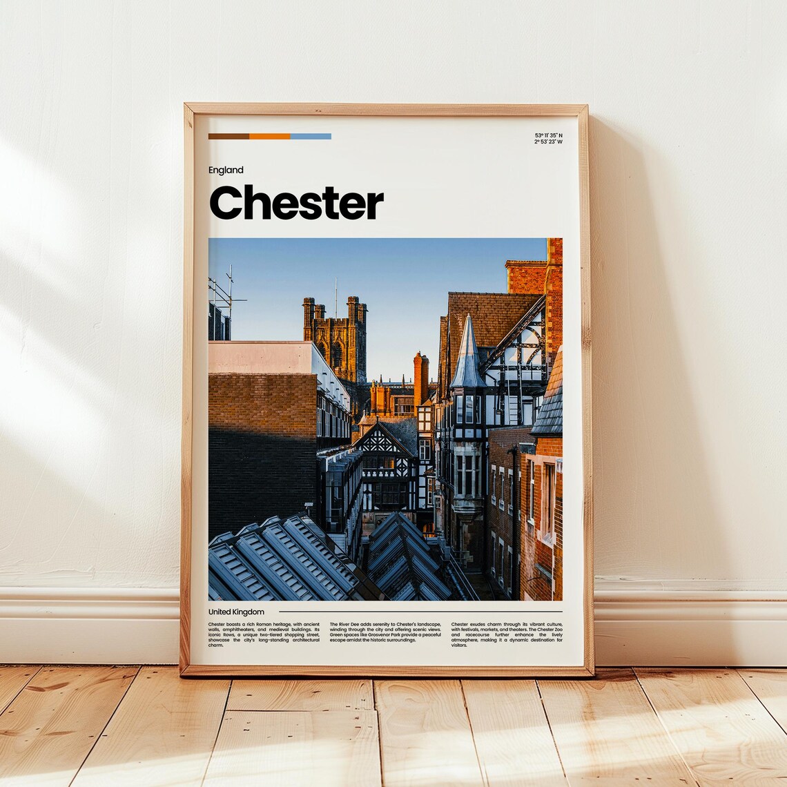 Chester England Historic Tudor Rooftops Skyline Travel Poster