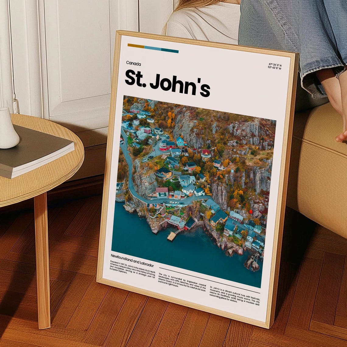 St. John's Newfoundland Colorful Cliffside Harbour Town Aerial Poster - Image 3