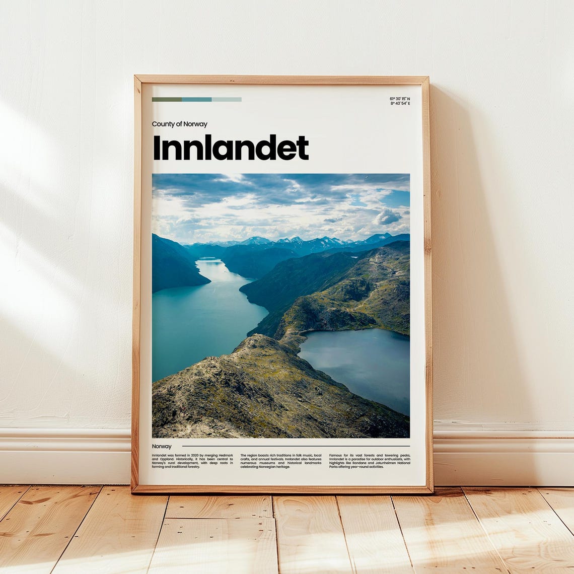 Innlandet Norway County Mountain Lakes Fjord View Travel Poster