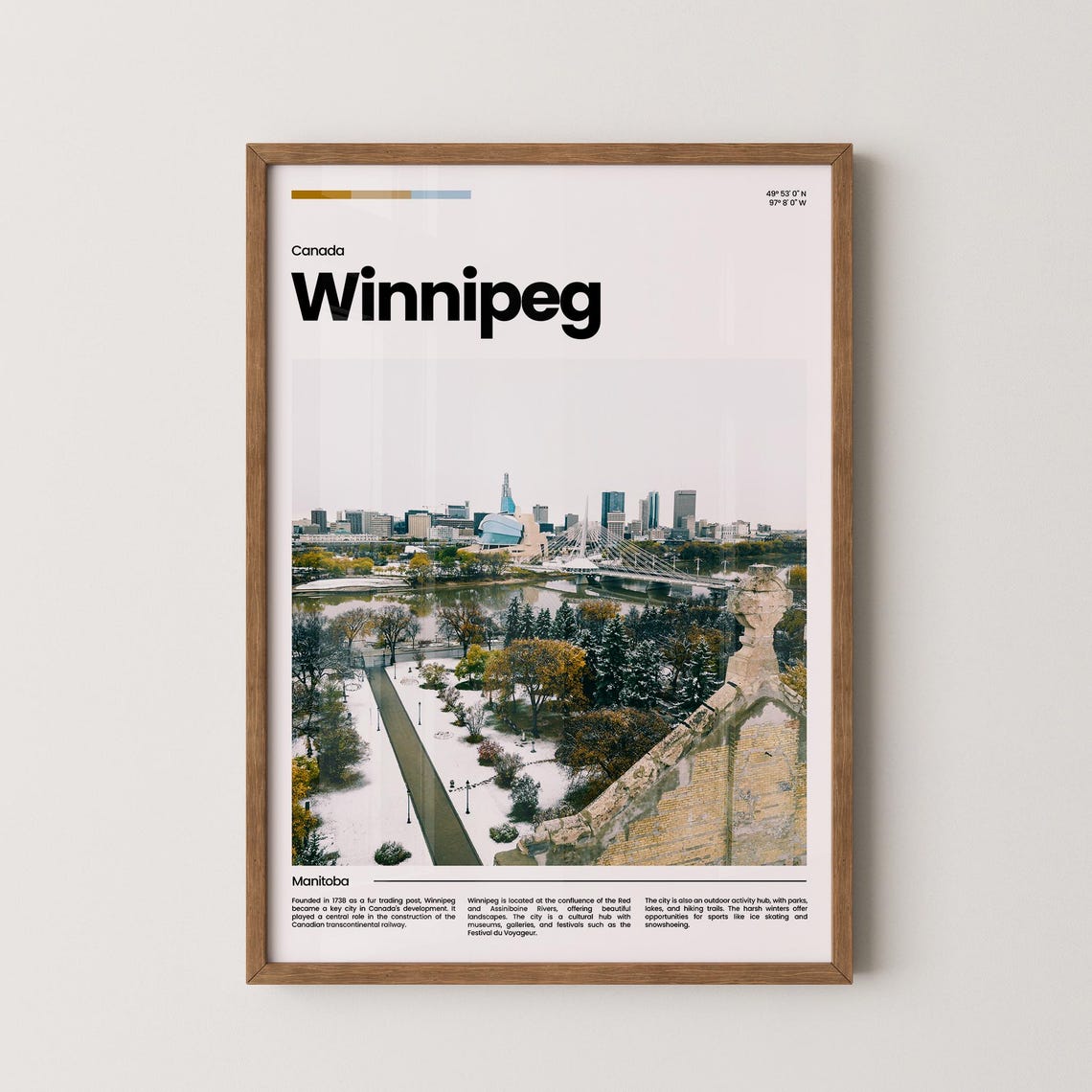 Winnipeg Manitoba Canada Snowy City Skyline Bridge Winter View Poster