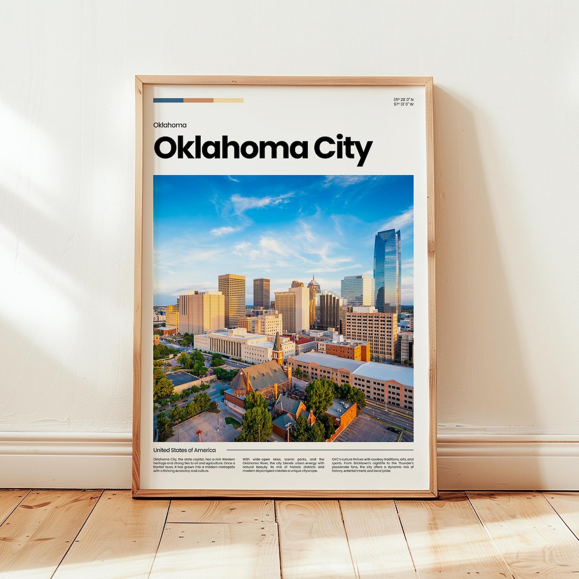 Oklahoma City Downtown Skyline Sunset Aerial Photo Travel Poster