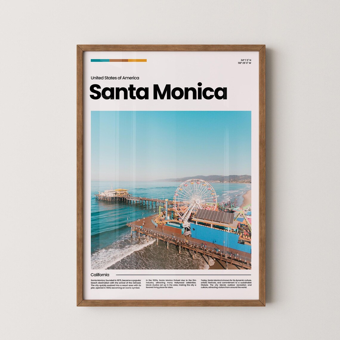 Santa Monica Pier Ferris Wheel Aerial Beach California Coastline Poster