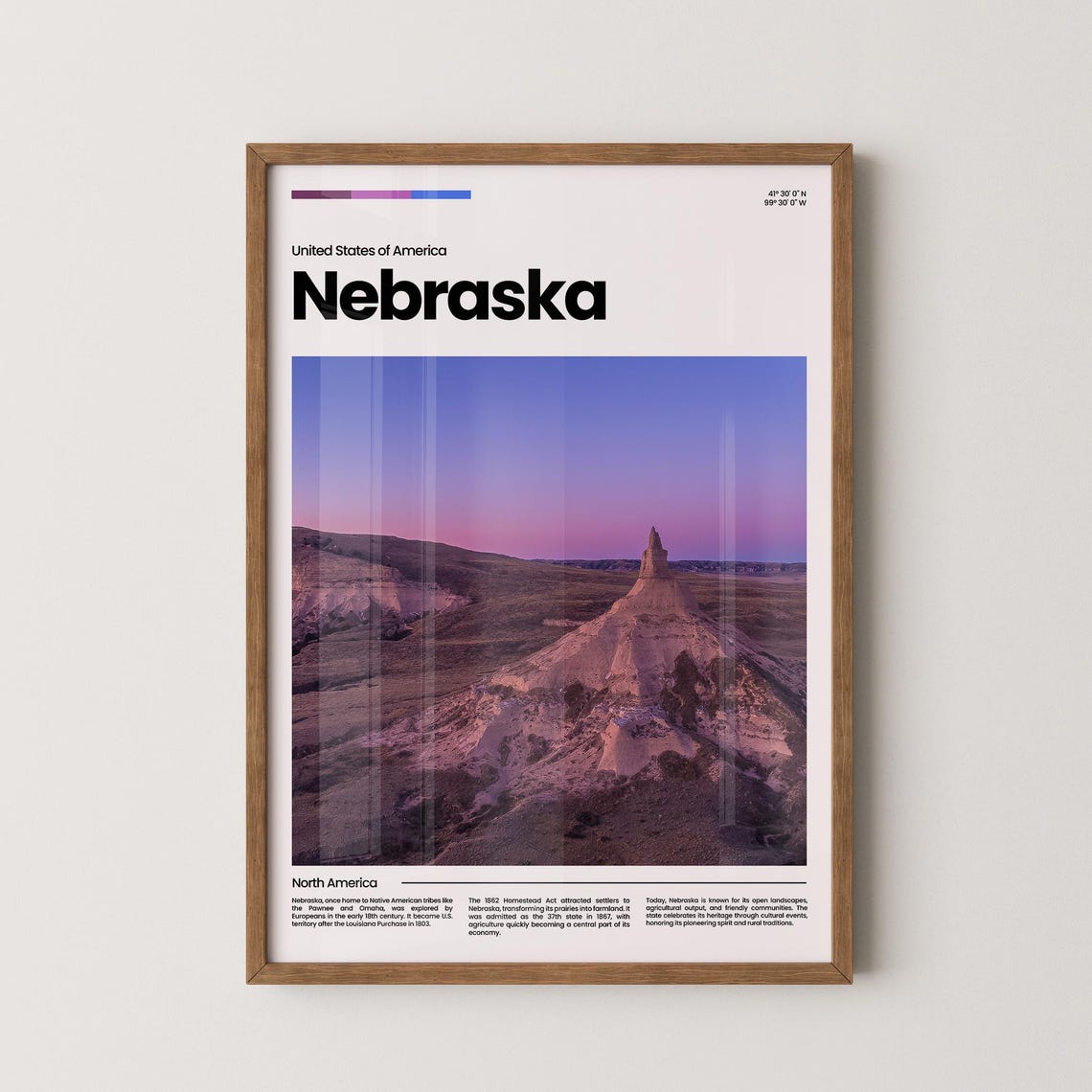 Nebraska Chimney Rock Sunset Prairie Purple Sky Landscape Poster