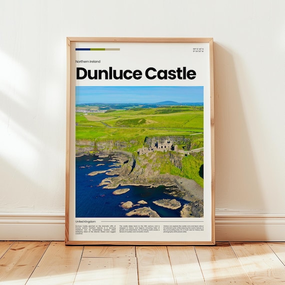 Dunluce Castle Northern Ireland Cliffs Aerial Photo Travel Poster