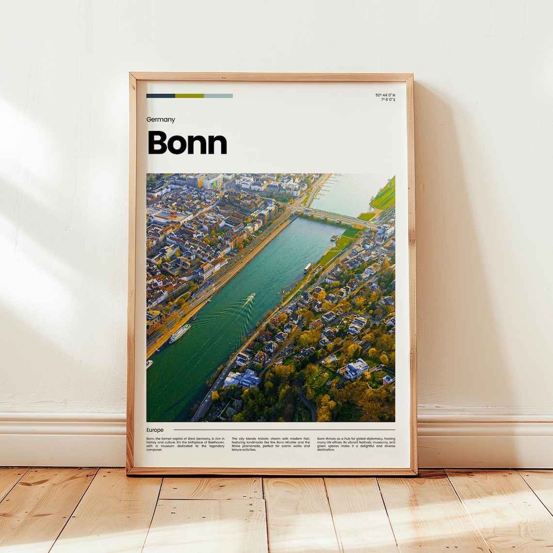 Bonn Germany Aerial Rhine River Cityscape Photo Travel Poster