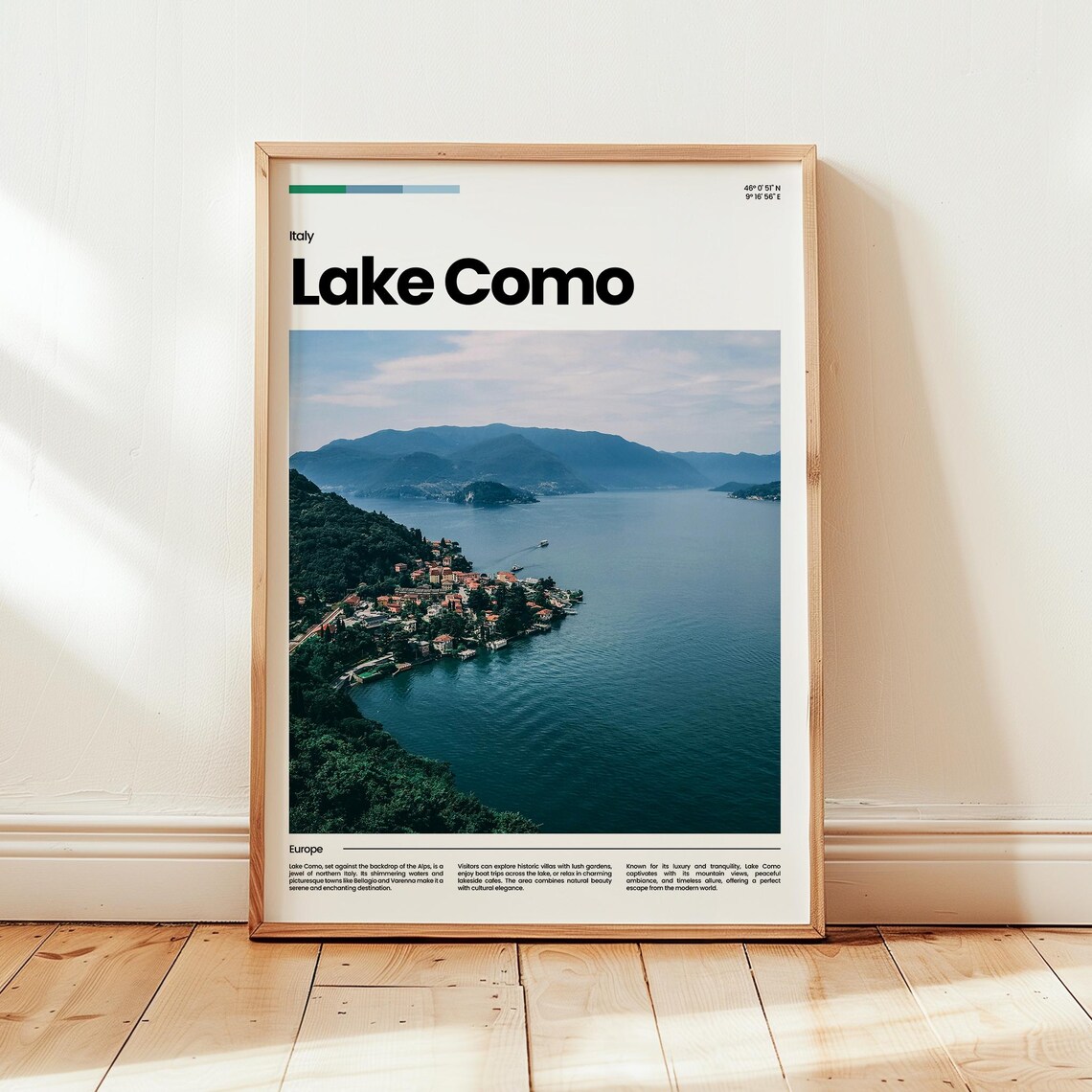 Lake Como Italy Mountain Lake Village Aerial Shoreline Travel Poster
