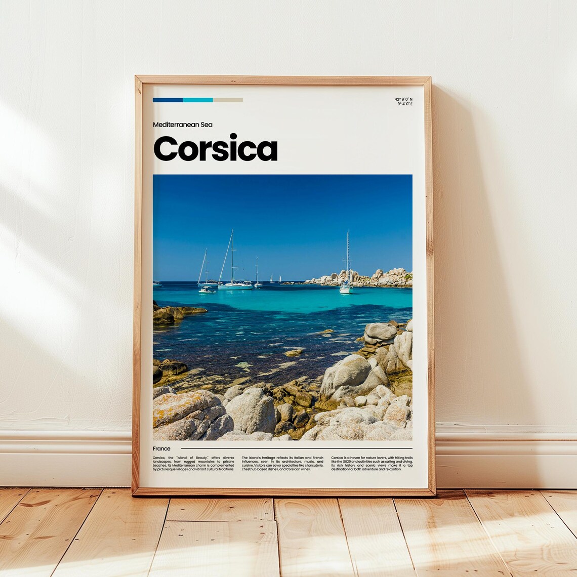 Corsica France Sailboats Turquoise Cove Rocky Shore Travel Poster