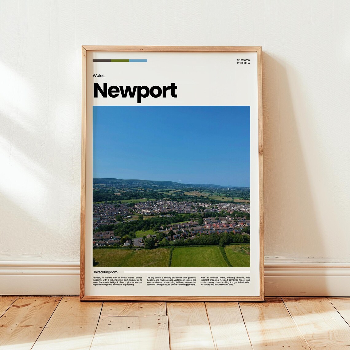 Newport Wales UK City Panorama Green Valley View Travel Poster
