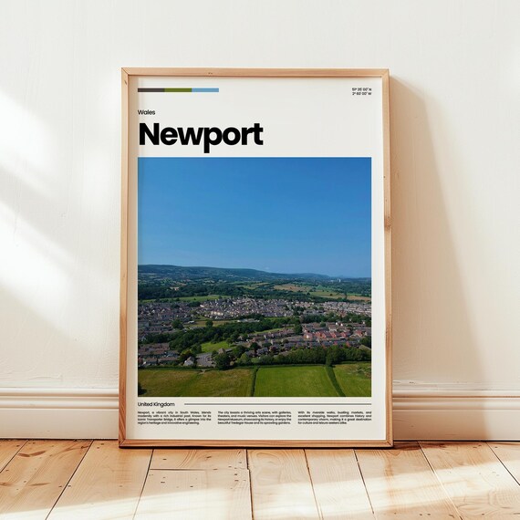 Newport Wales UK City Panorama Green Valley View Travel Poster