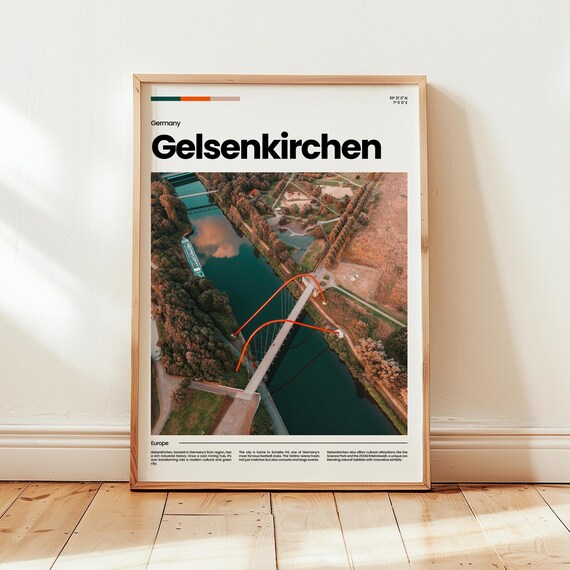 Gelsenkirchen Germany Aerial Bridge River Photo Travel Poster