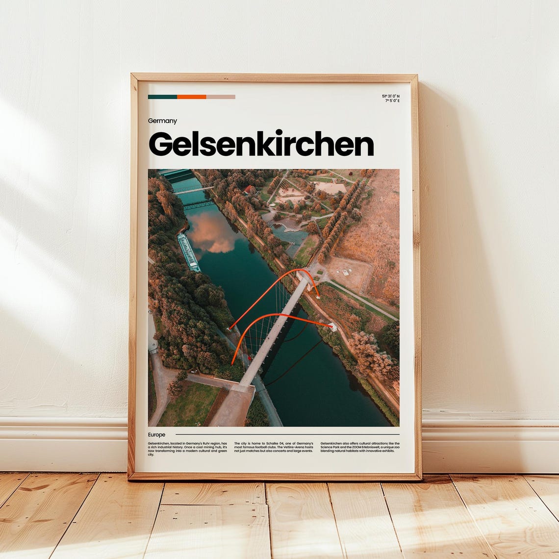 Gelsenkirchen Germany Aerial Bridge River Photo Travel Poster