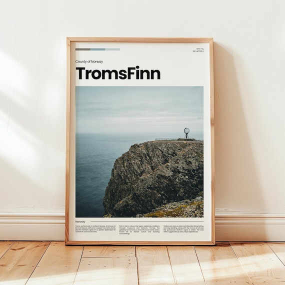 Troms og Finnmark Norway Travel Poster with North Cape Cliff Ocean View