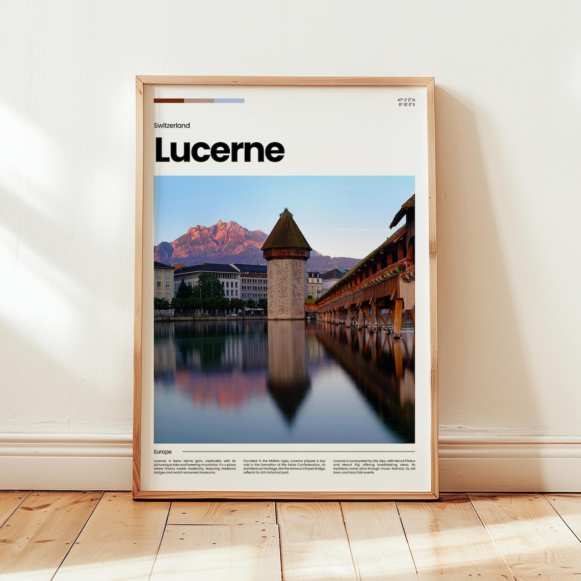 Lucerne Switzerland Chapel Bridge Water Tower Travel Photo Poster