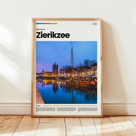 Zierikzee Netherlands Harbor Night Historic Tower Boats Poster